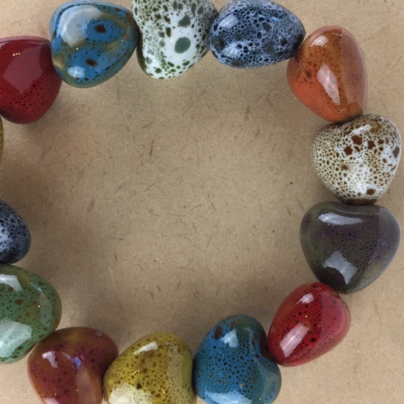 Boho Rainbow color Porcelain Heart beaded bracelet - Picture 7 of 8